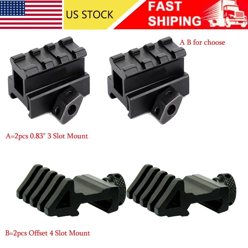 2PCS 45 Degree Offset Angle 4 Slot Mount/2PCS 0.83 Inch 3 Slot Riser Scope Mount
