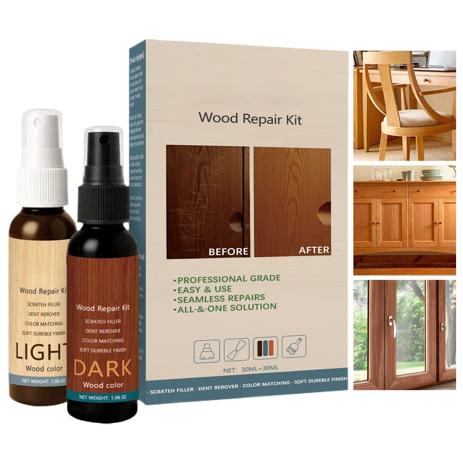 Wood Furniture Repair Kit, Double-Bottle Scratch Restorer and Finish Repair