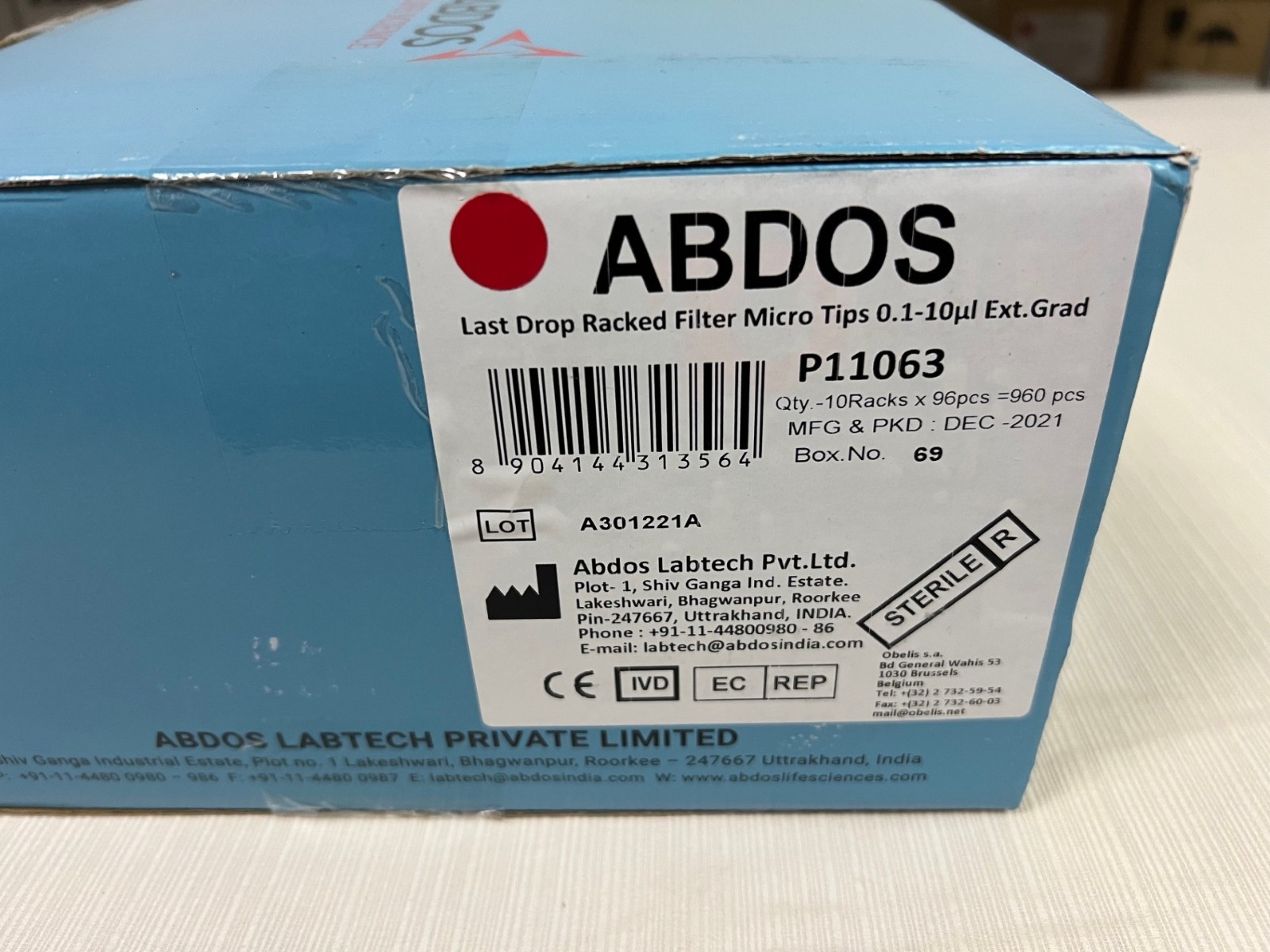 Abdos P11063, Over pack of 10 x 960 Universal tips, 0.1-10uL Ext Grad