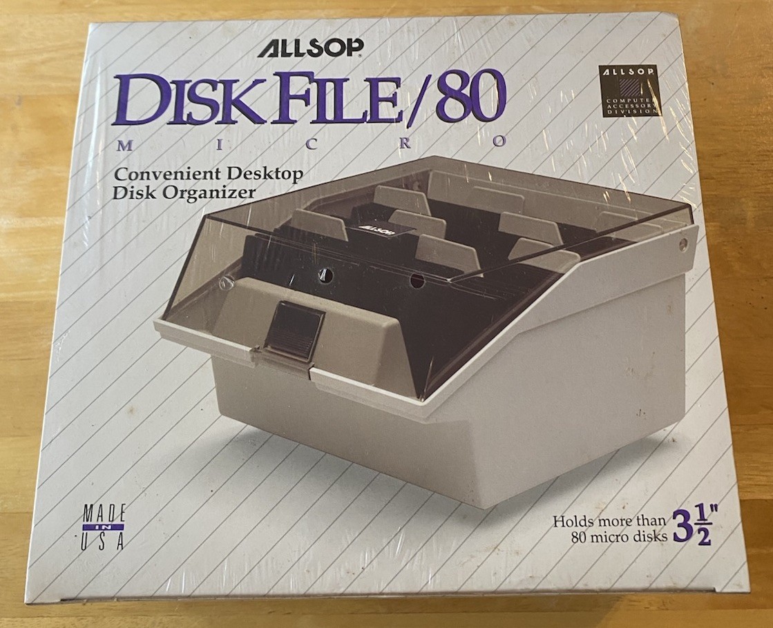 1991 ALLSOP Disk File Desktop Disk Organizer 80 Micro Disks 3 1/2” USA Made NEW