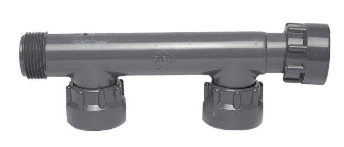 Dura 1" Two-Port Manifold w/ Threaded Connections Gray Sch. 40 PVC 301-010-2