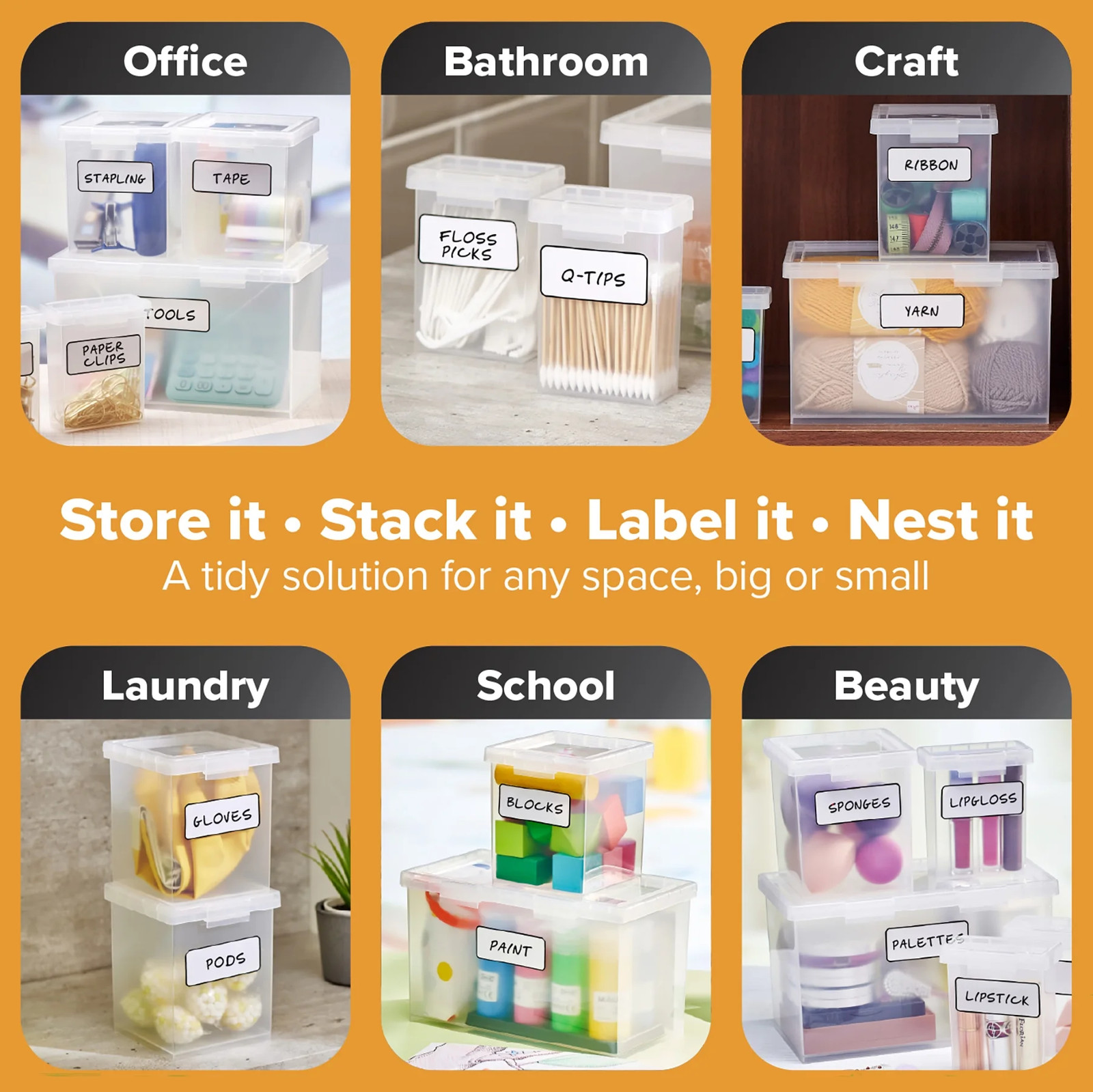 Bostitch Konnect Nest Clear Boxes, Stacking/Nesting, 7-Piece Bundle, 1 Large
