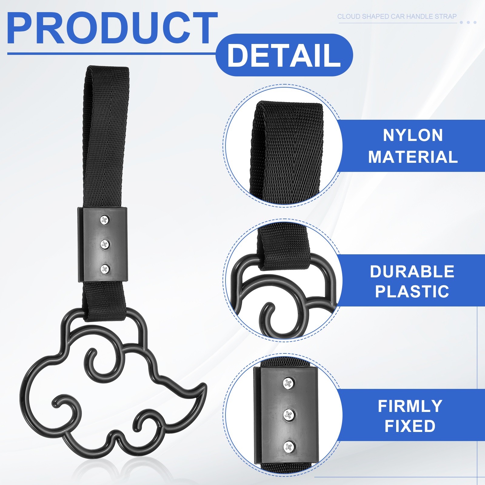 2 Pcs Car Handle Ring, Cloud Shaped Car Handle Strap, Black Black Band