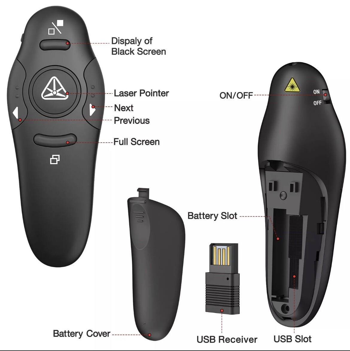 Power point Presentation Remote Wireless USB PPT Presenter Laser PointerClicker