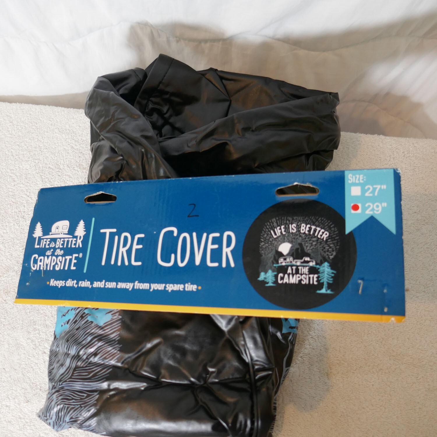 Camco "Life Is Better at the Campsite" Black Vinyl Spare Tire Cover - 29" NEW!