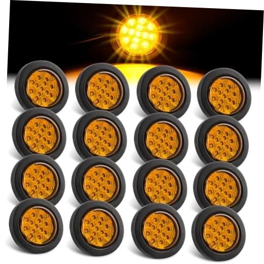 Konrali 16Pcs 2.5" Round LED Marker Lights Amber 13 LEDs w/Reflectors, 2 1/2"