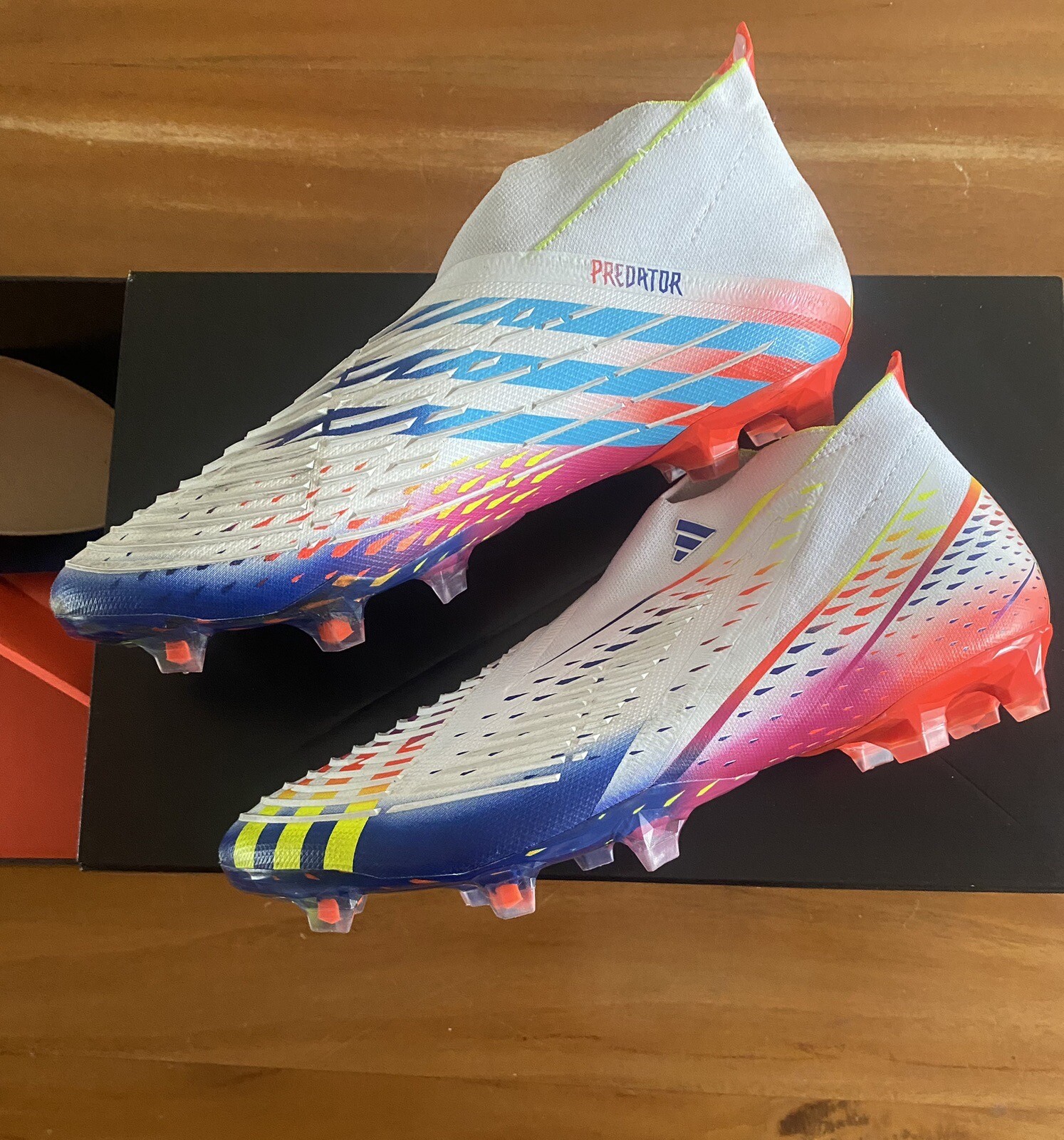 Adidas Men’s Predator Edge+ Cleats - White/Yellow/Blue. Size 12