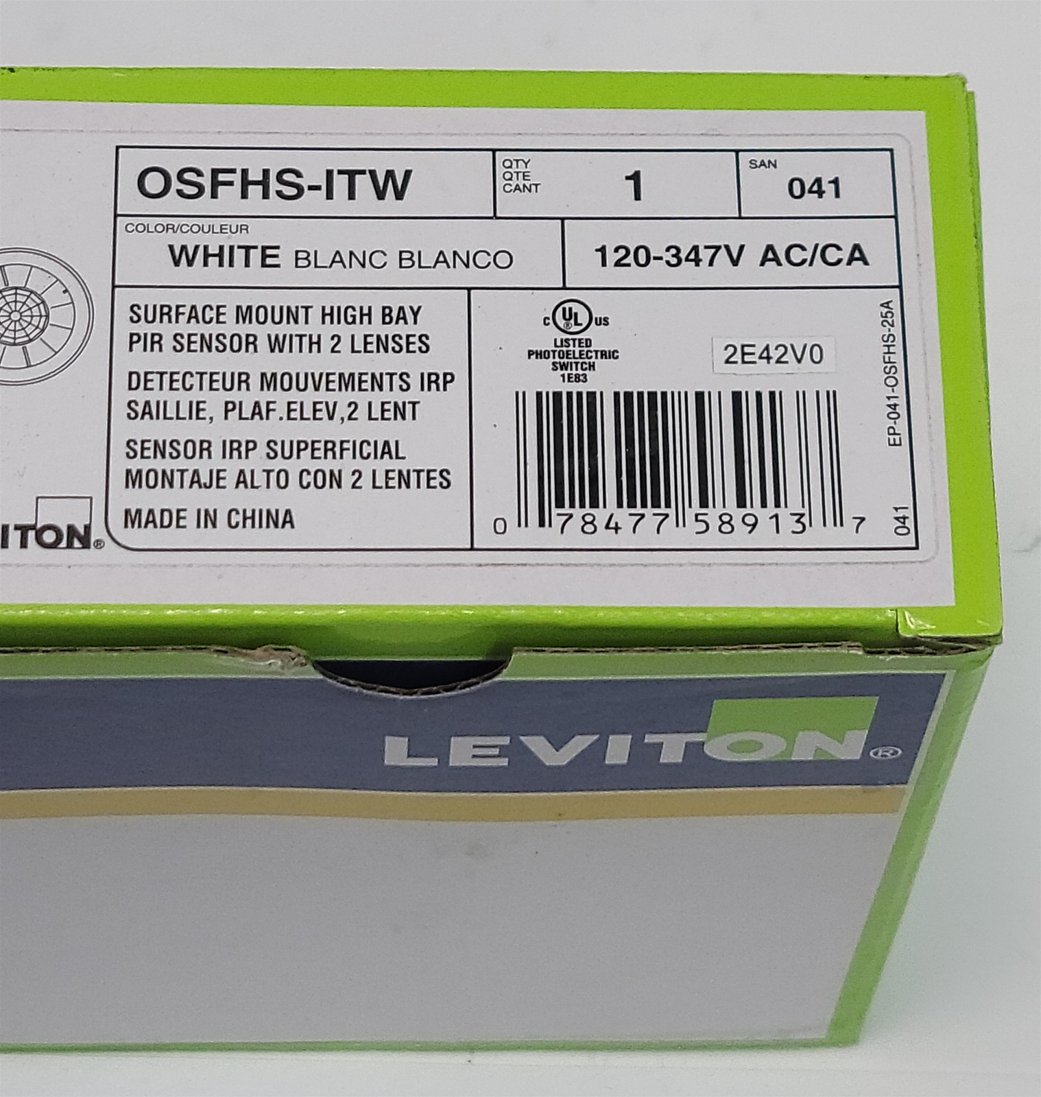 Leviton OSFHS-ITW White PIR Occupancy Sensor High Bay Surface/Flush Mount