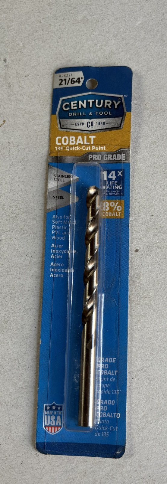 Century Drill & Tool 26221 21/64" Pro Grade Cobalt Drill Bit