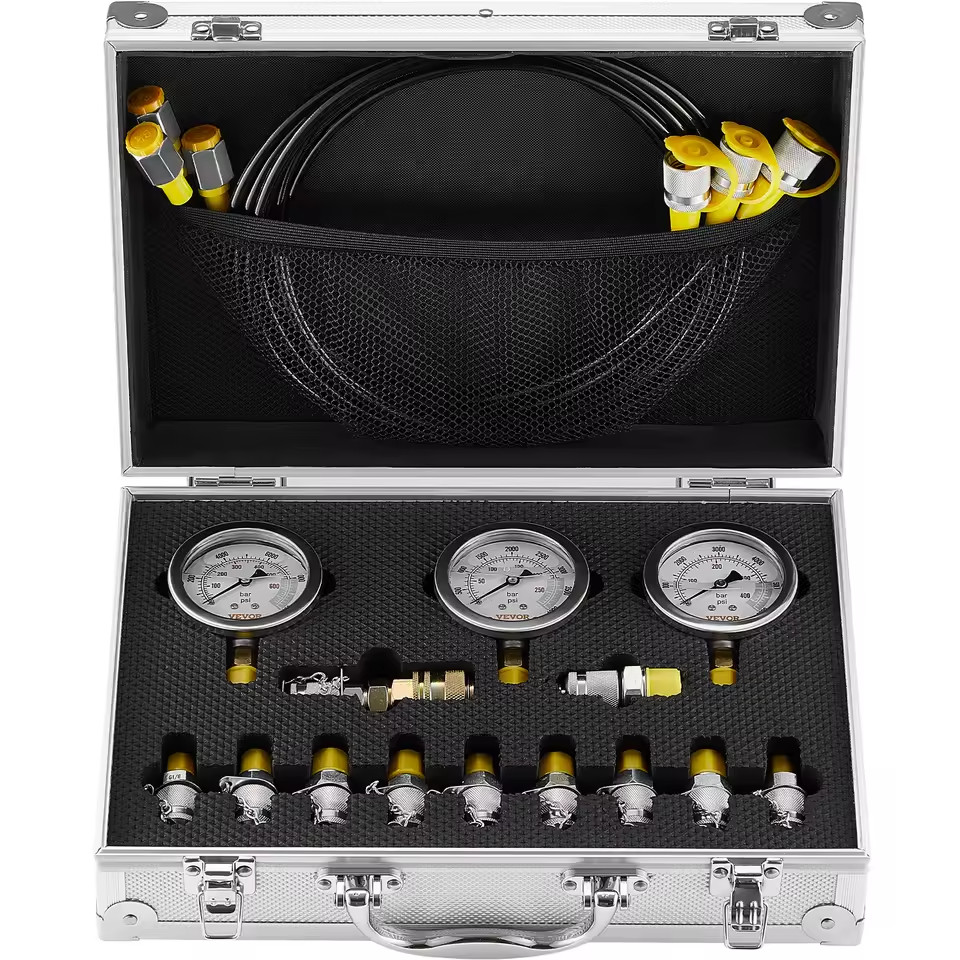 Hydraulic Pressure Test Kit Gauge Set Excavator Tractor w/ Carry Case
