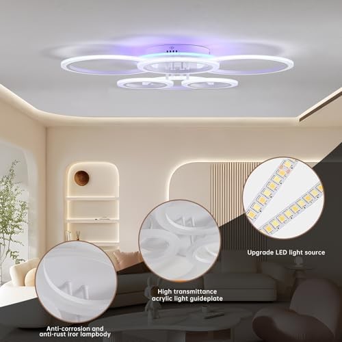 Modern LED Ceiling Light,70W Flush Mount Ceiling 6 Ring-dimmable-70w-White