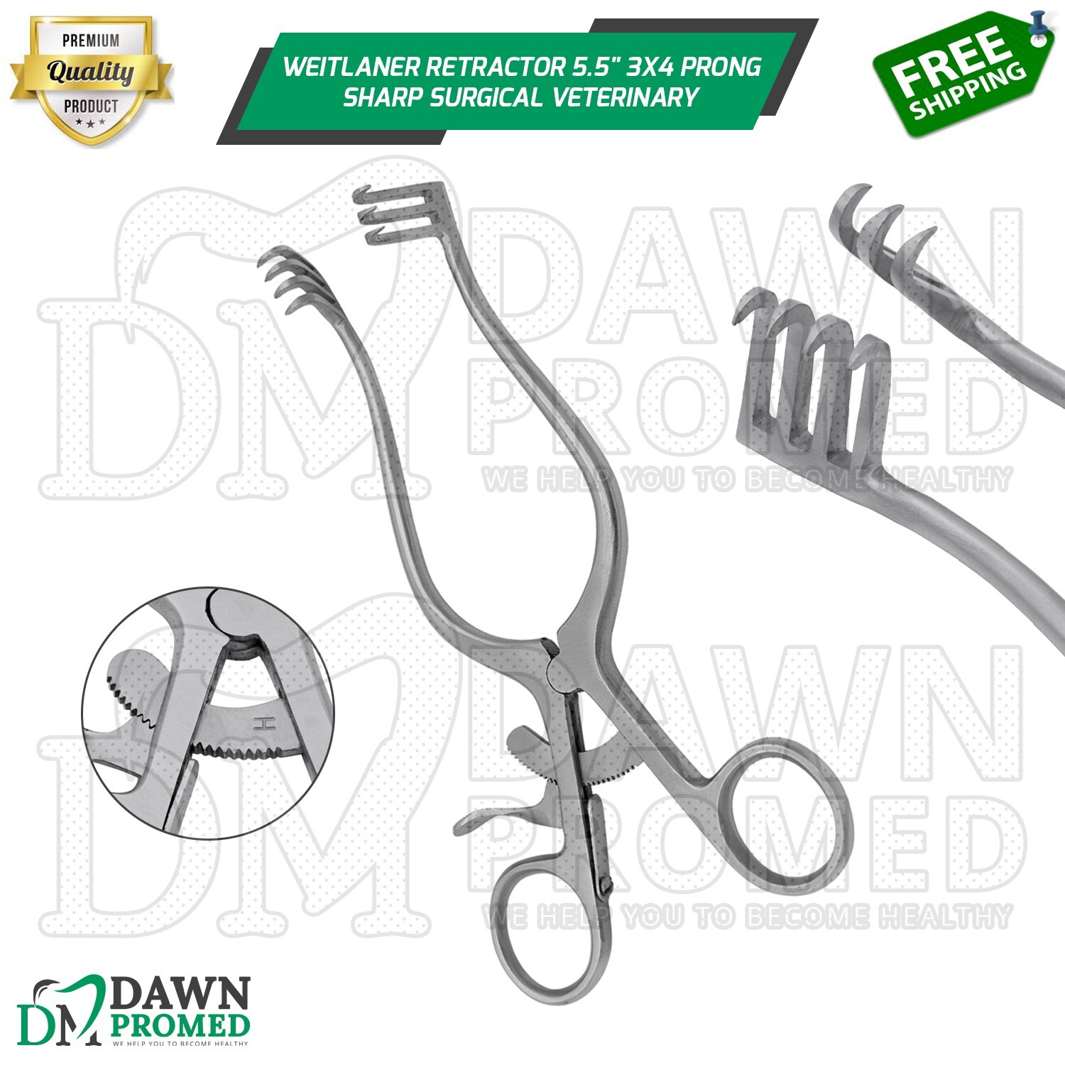 Weitlaner Retractor 5.5" 3x4 Prong Sharp Surgical Veterinary Instrument German G
