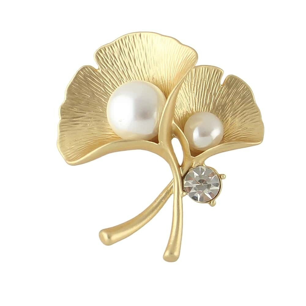 Large Stunning Gold Tone Flower Pearl Pin Brooch Statement Leaf Jewellery Gift