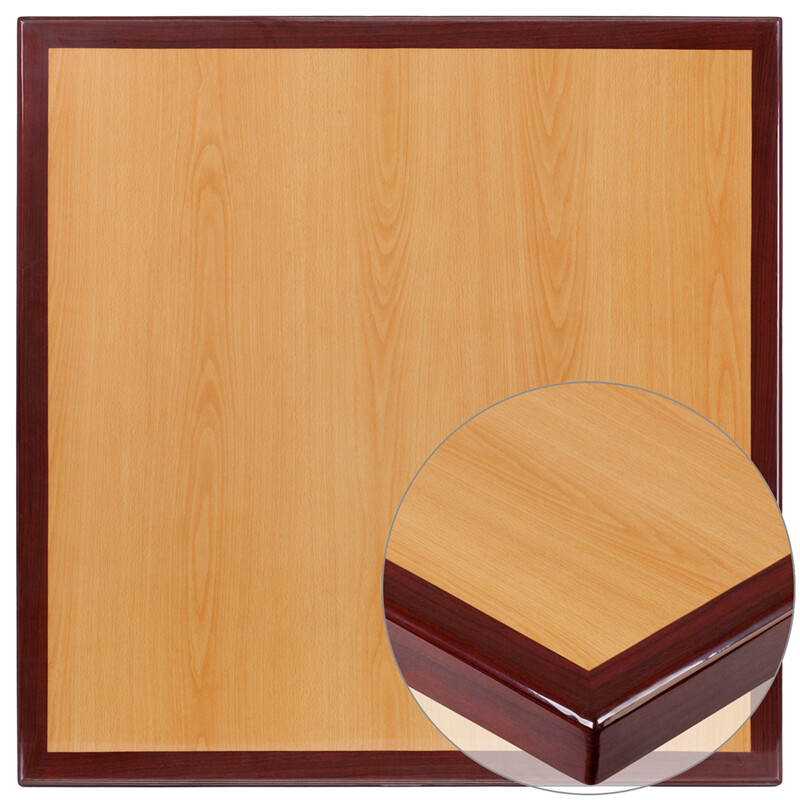 30'' Square Resin Restaurant Table Top with Two-Tone Cherry and Mahogany