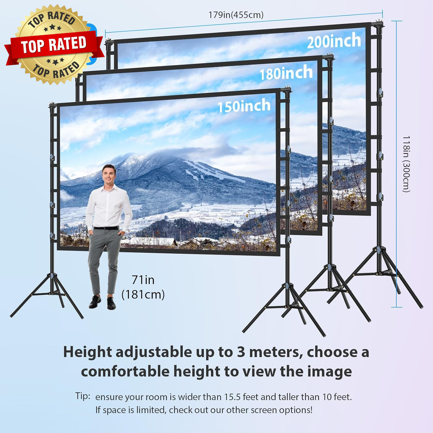 200 Inch Projector Screen with Stand: 16Ft Portable Large Projection Screen and