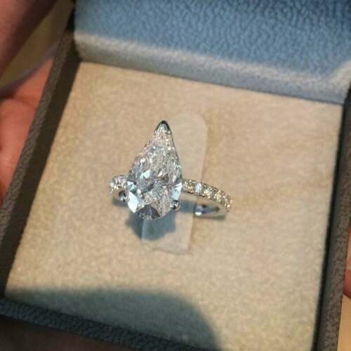 Lab-Created Pear Cut 2.40Ct White Diamond Engagement Ring 925 Sterling Silver