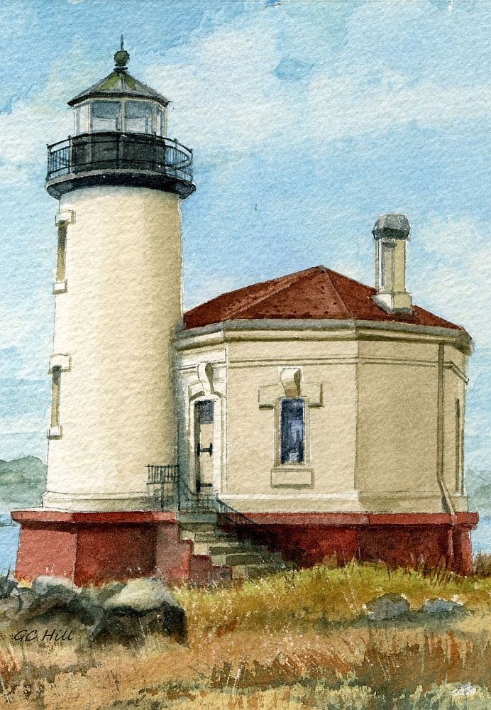 Coquille River Lighthouse Bandon Oregon Watercolor Notecards