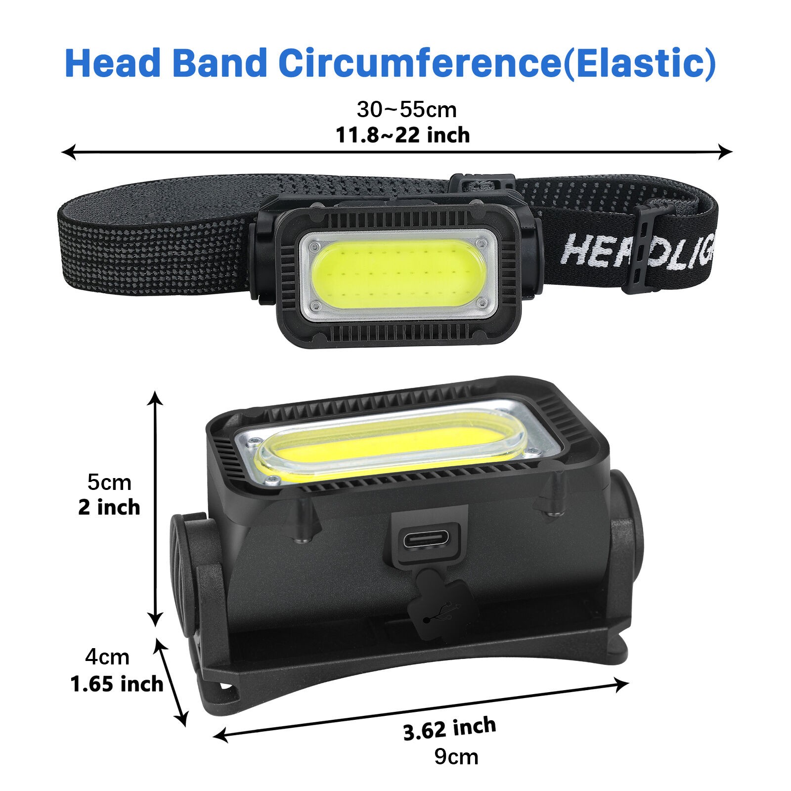 USB Rechargeable LED Headlamp Headlight Lamp Flashlight With Charging Cable
