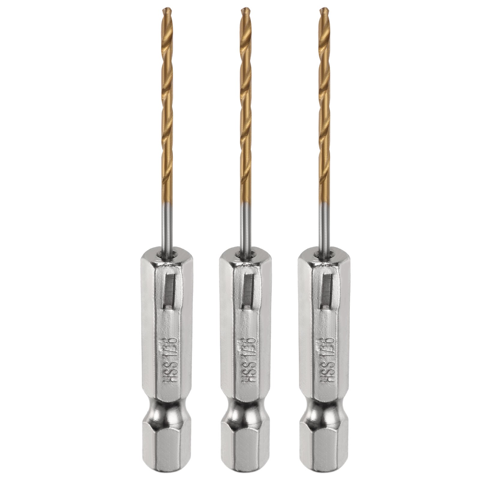 3pack 1/16" M35 High Speed Steel Titanium Hex Twist Drill Bit with 1/4" Shank
