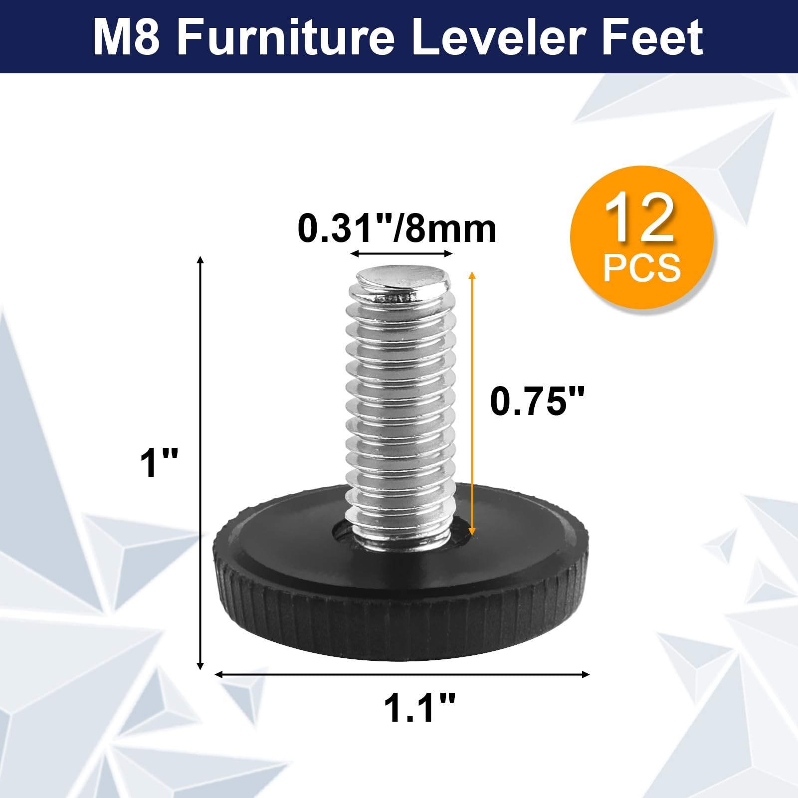 M8 Thread Levelers, 12 PCS Adjustable Furniture Feet, Screw in Leveling Feet for