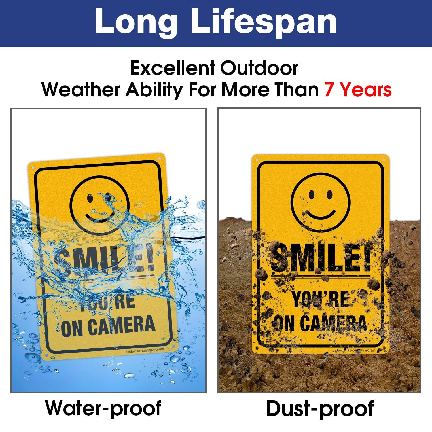 2 Pack Smile You're On Camera Video Surveillance Sign - 10 x7 Inches .040 Rus...