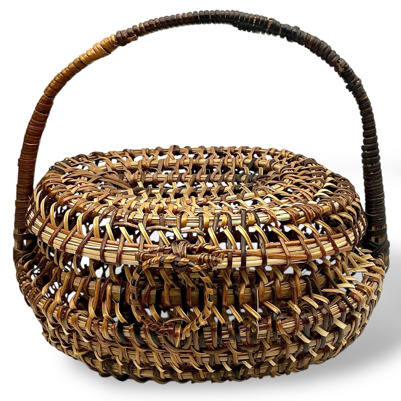 Vtg Open Weave Wicker SEWING BASKET Trinkets Mysteries Hopes Wishes Love Notes