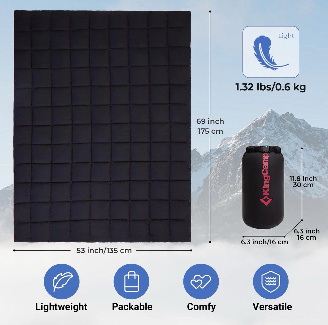 KingCamp BLANKET SMART 150 Lightweight Camping Blanket 69" x 53"