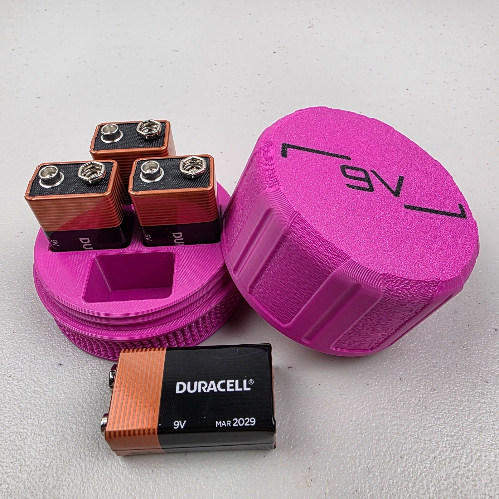 9V Battery Storage Case Container Holds 4 Batteries with Screw On Lid 3D Printed