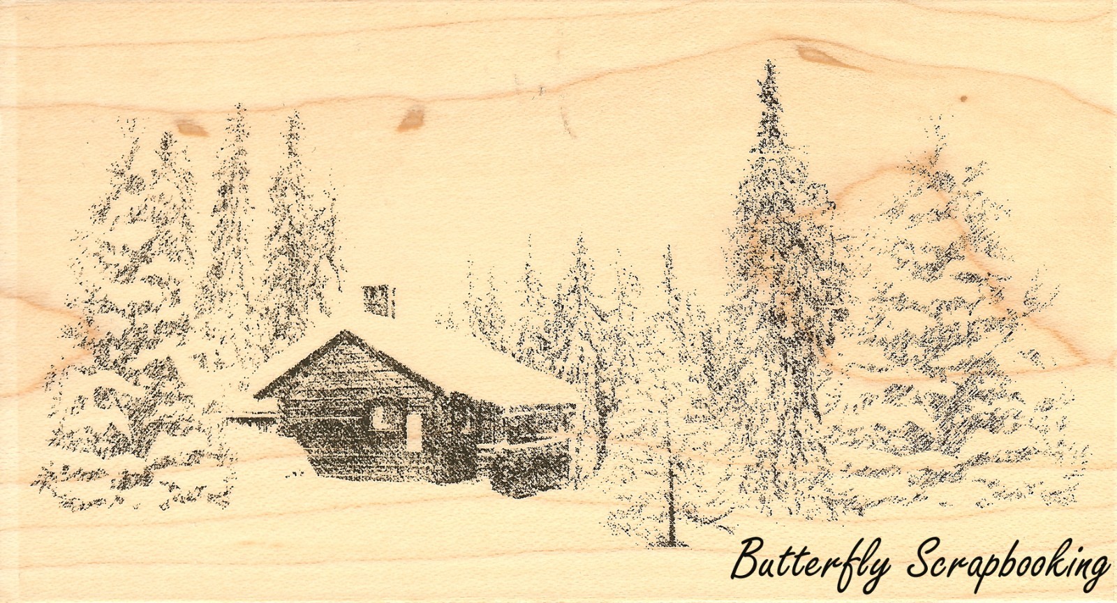Winter Cabin Scene Wood Mounted Rubber Stamp IMPRESSION OBSESSION J7763 New