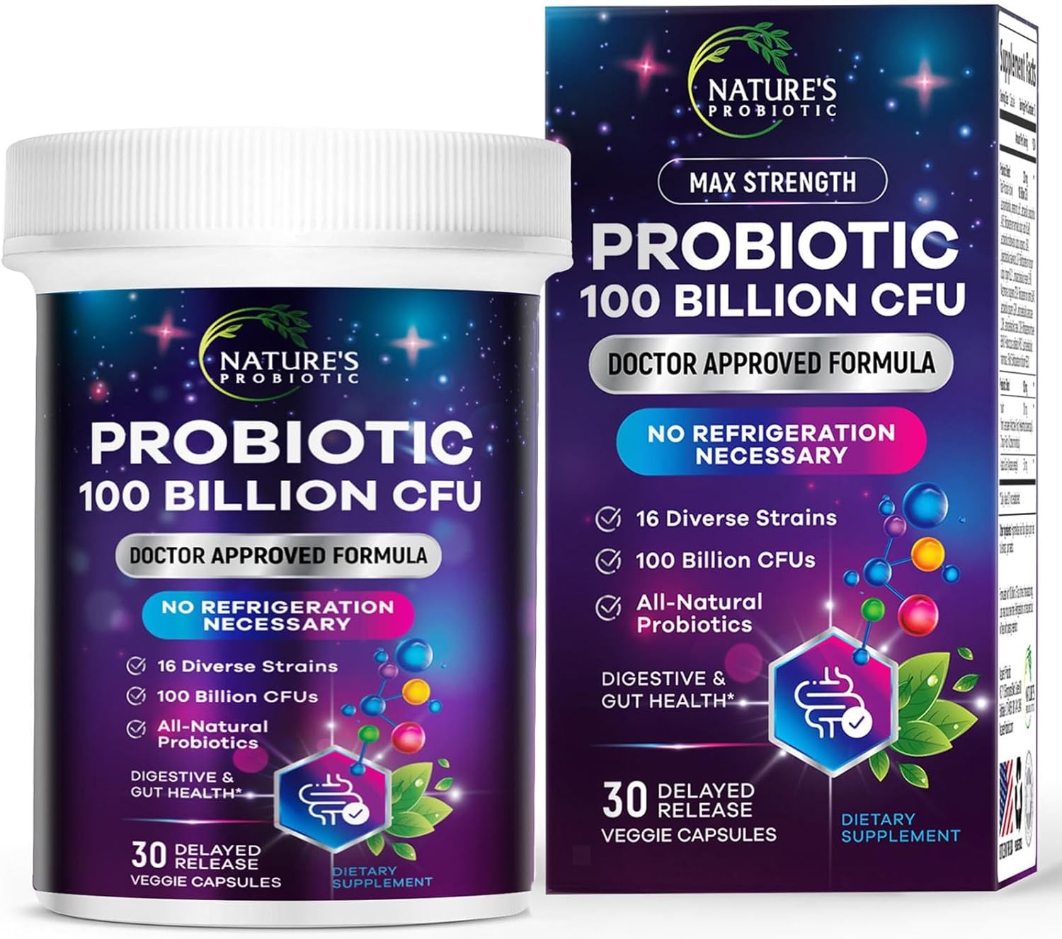 Probiotics 100 Billion CFU - 16 Premium Strains + Prebiotics - Best Probiotic Su