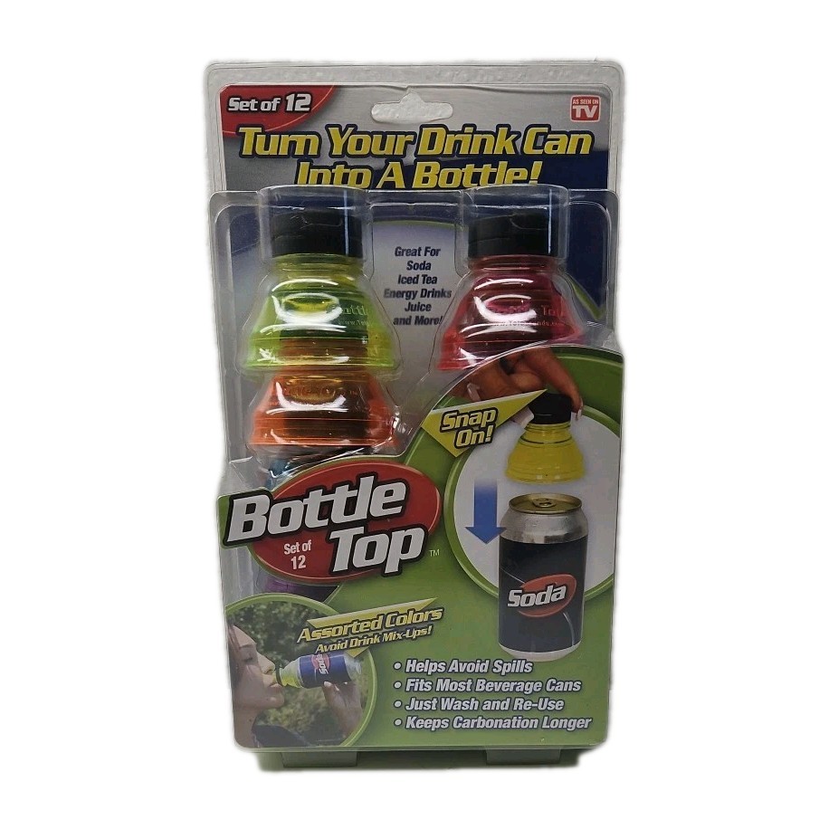 As Seen On TV Set Of 12 Multicolor Bottle Tops Turn Your Drink Can Into A Bottle