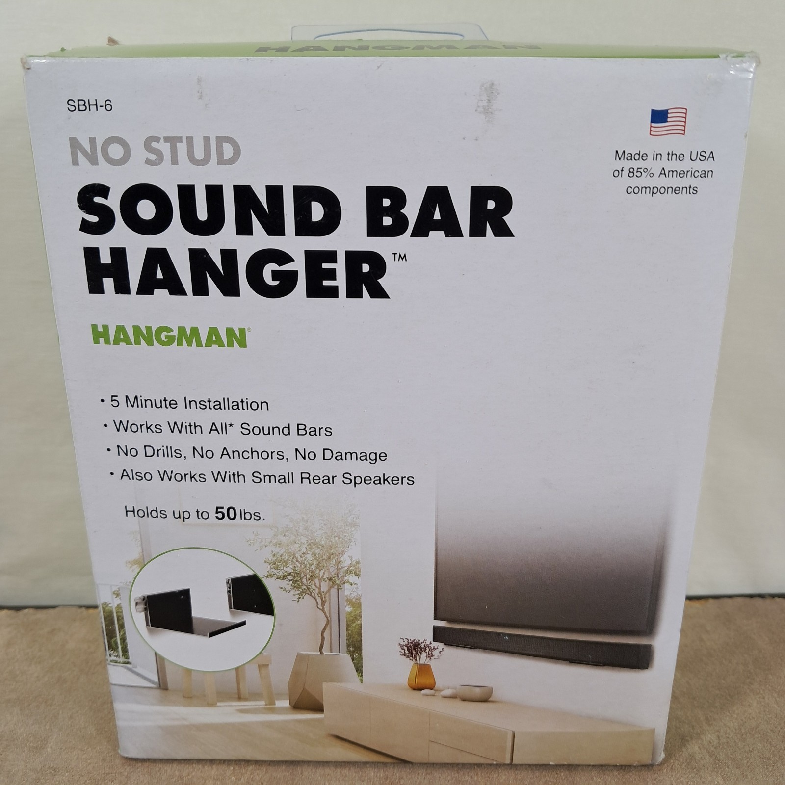 Hangman No Stud Sound Bar Hanger SBH-6 – Up to 50 lbs – Fits Samsung LG Sony Bos