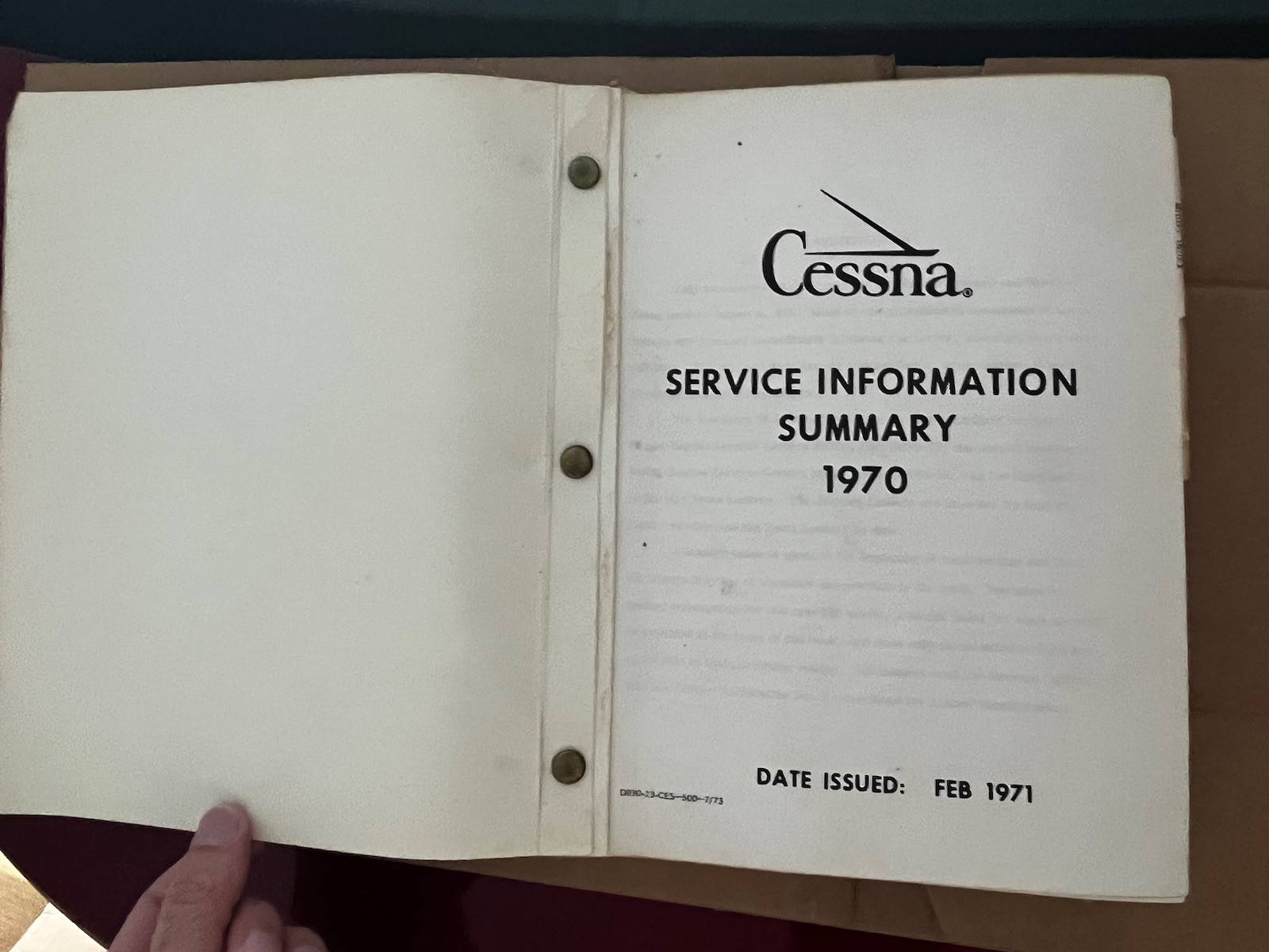 1970 Cessna Service Information Summary Manual All Models, Original