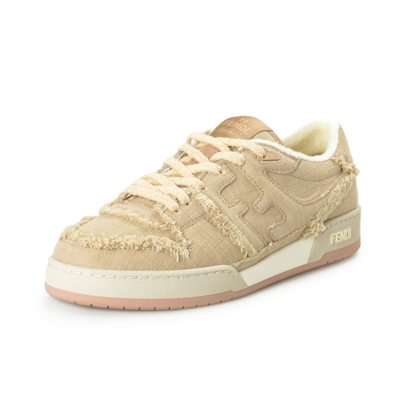 Fendi Men's "7E1495 AN8L F1LQI" Beige Canvas Leather Fashion Sneakers Shoes