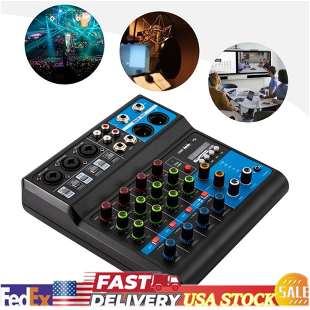 5-Channel Mixer with Bluetooth, USB, and Reverb for Live Audio Mixing