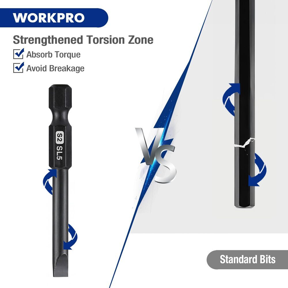WORKPRO 10PC Magnetic Slotted Phillips Screwdriver Bit 1/4" Hex Shank Driver Bit