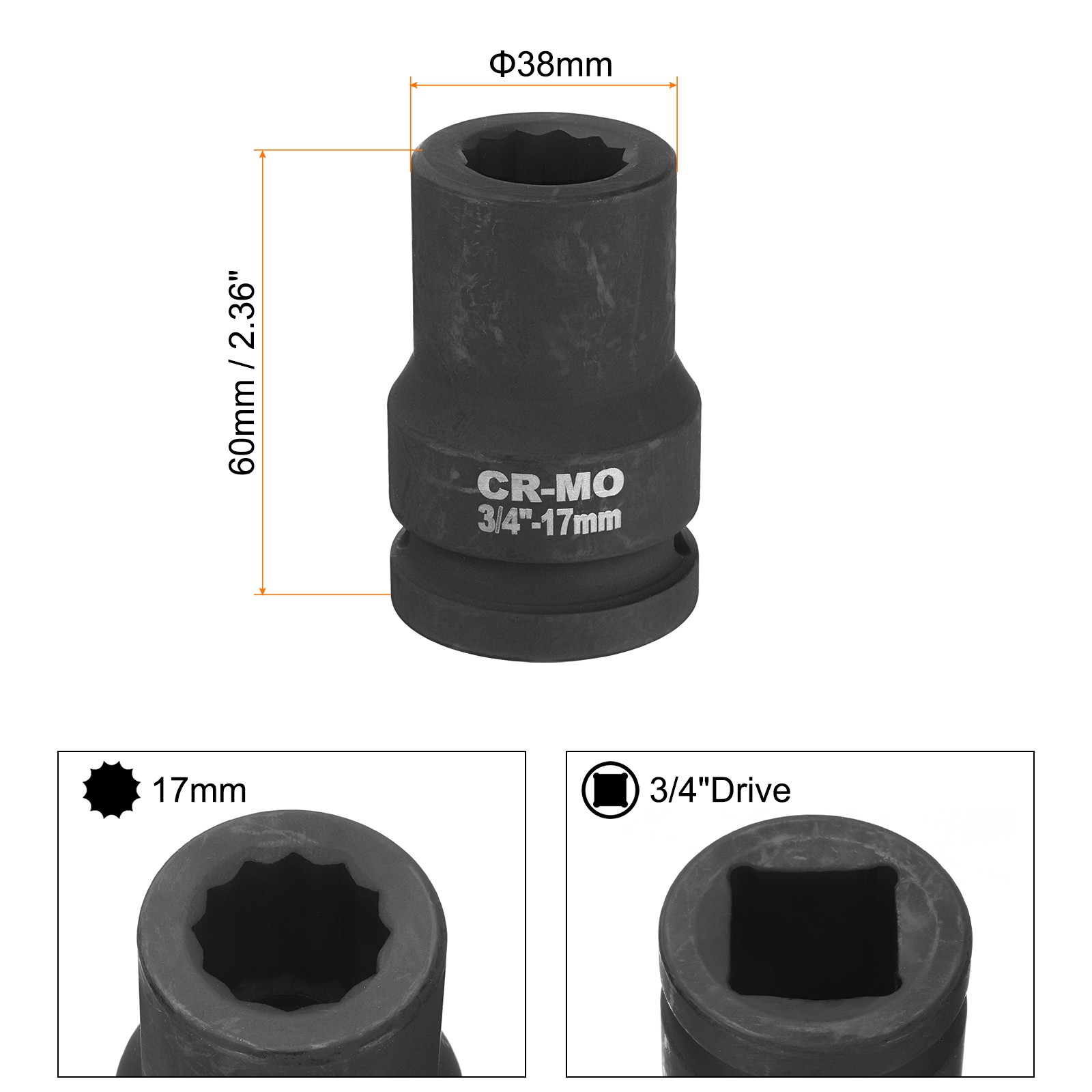 3/4-Inch Drive 12 Point Impact Socket 17mm Spindle Axle Nut Socket Driver