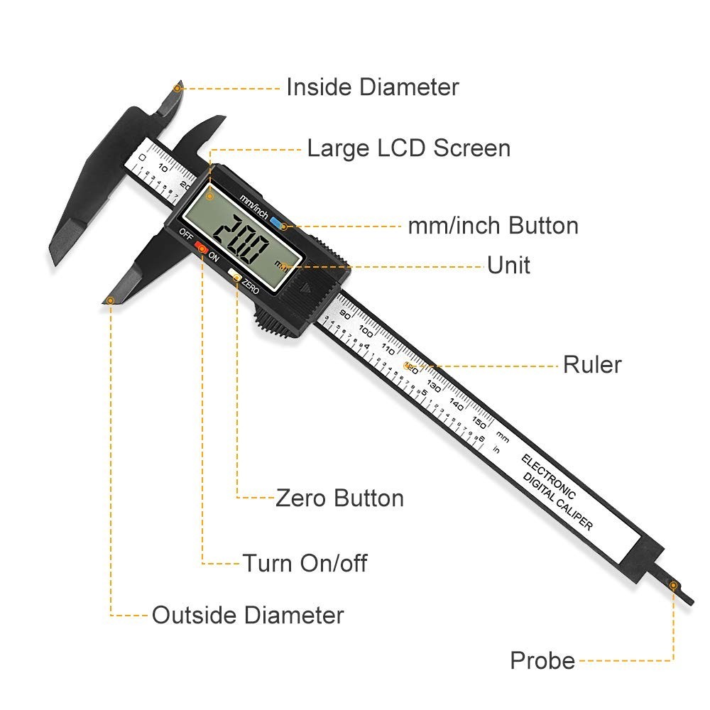 Precision Digital Caliper 6-Inch with Inch/Millimeter Conversion & Zero Function