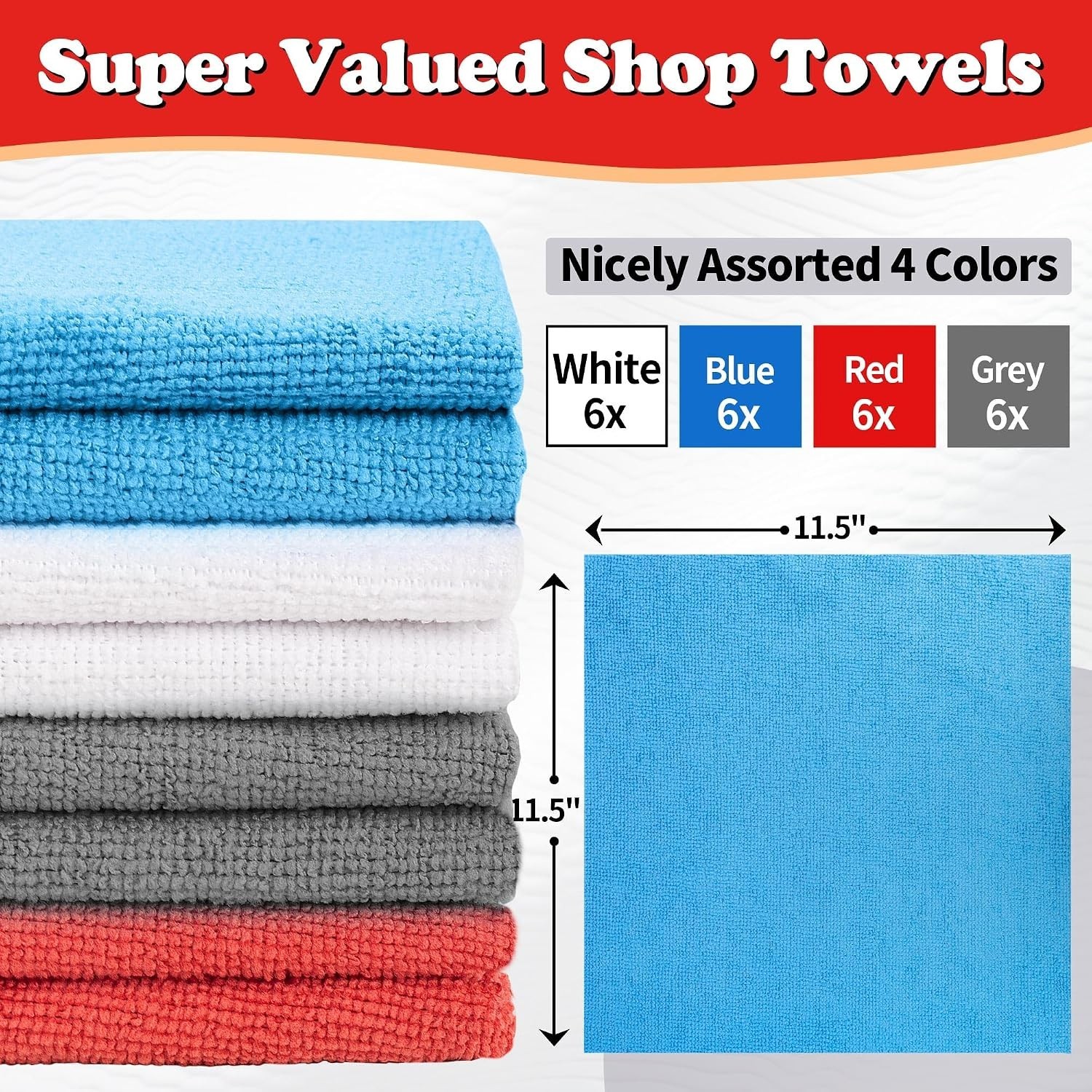 Microfiber Car Cleaning Rags, 24-Piece Set - Durable & Machine Washable