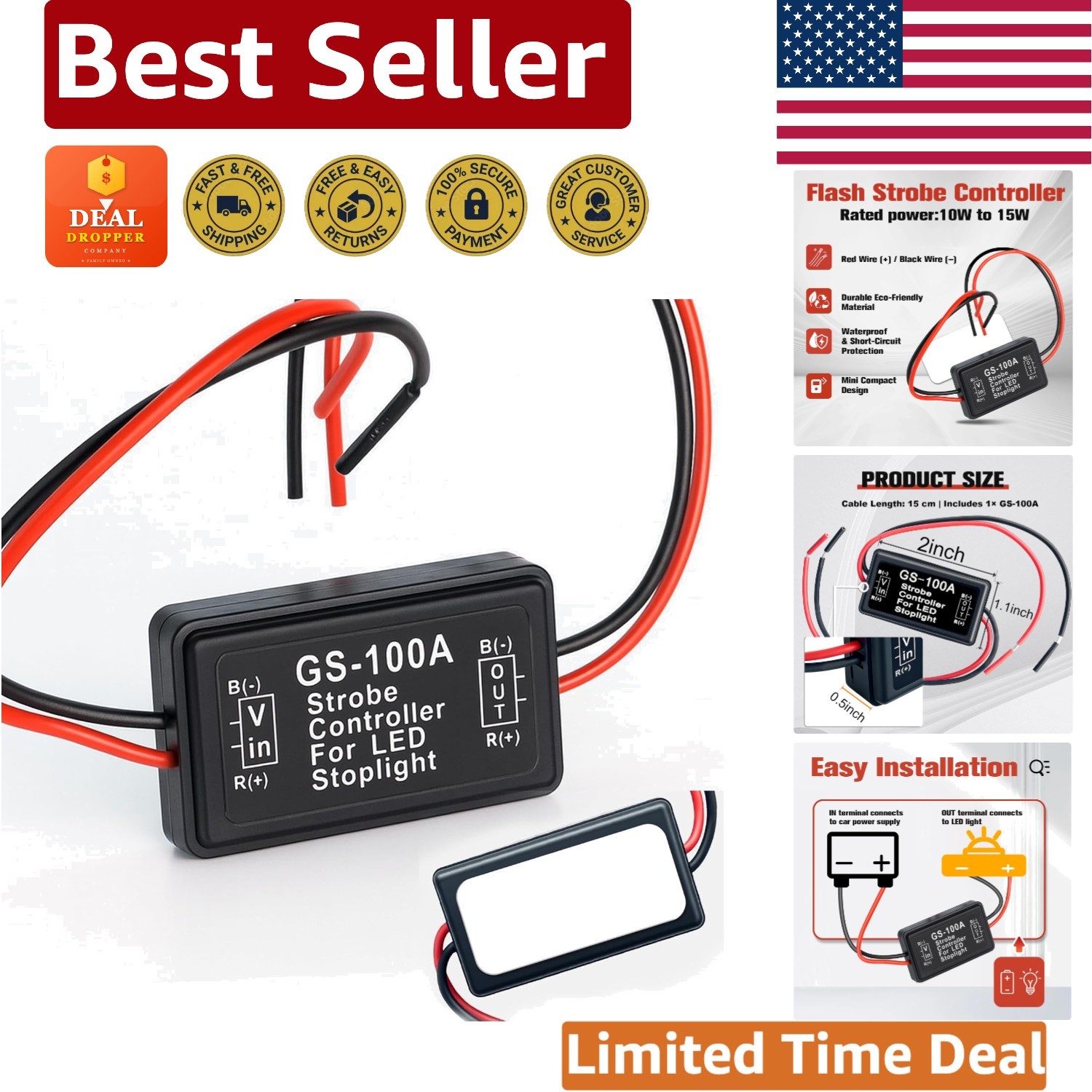 Automatic Strobe Flasher Module for LED Brake Lights - 12V-24V Compatibility