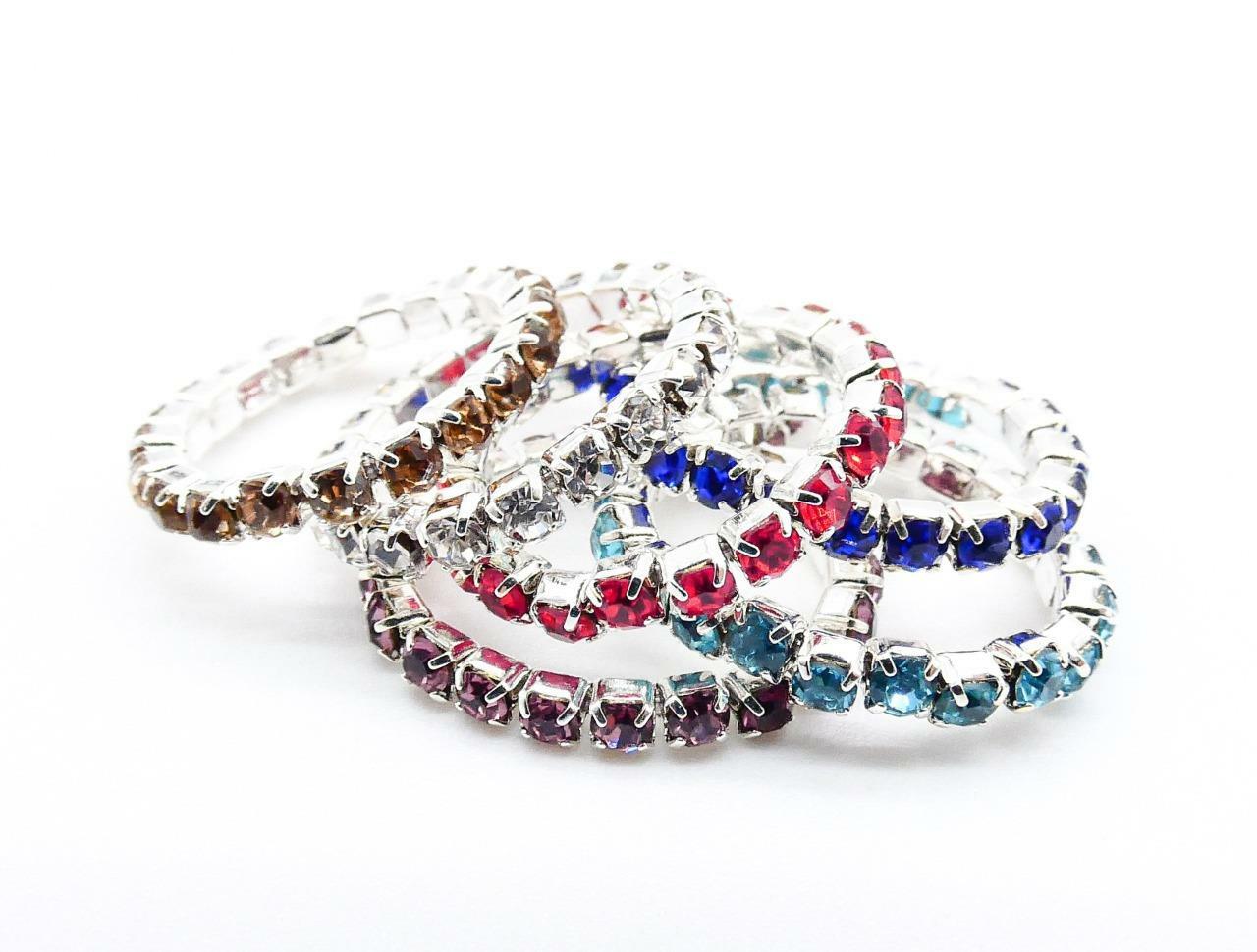 WHOLESALE 12 PCS Silver Assorted Rhinestone Crystals Stretch PETITE Toe Rings