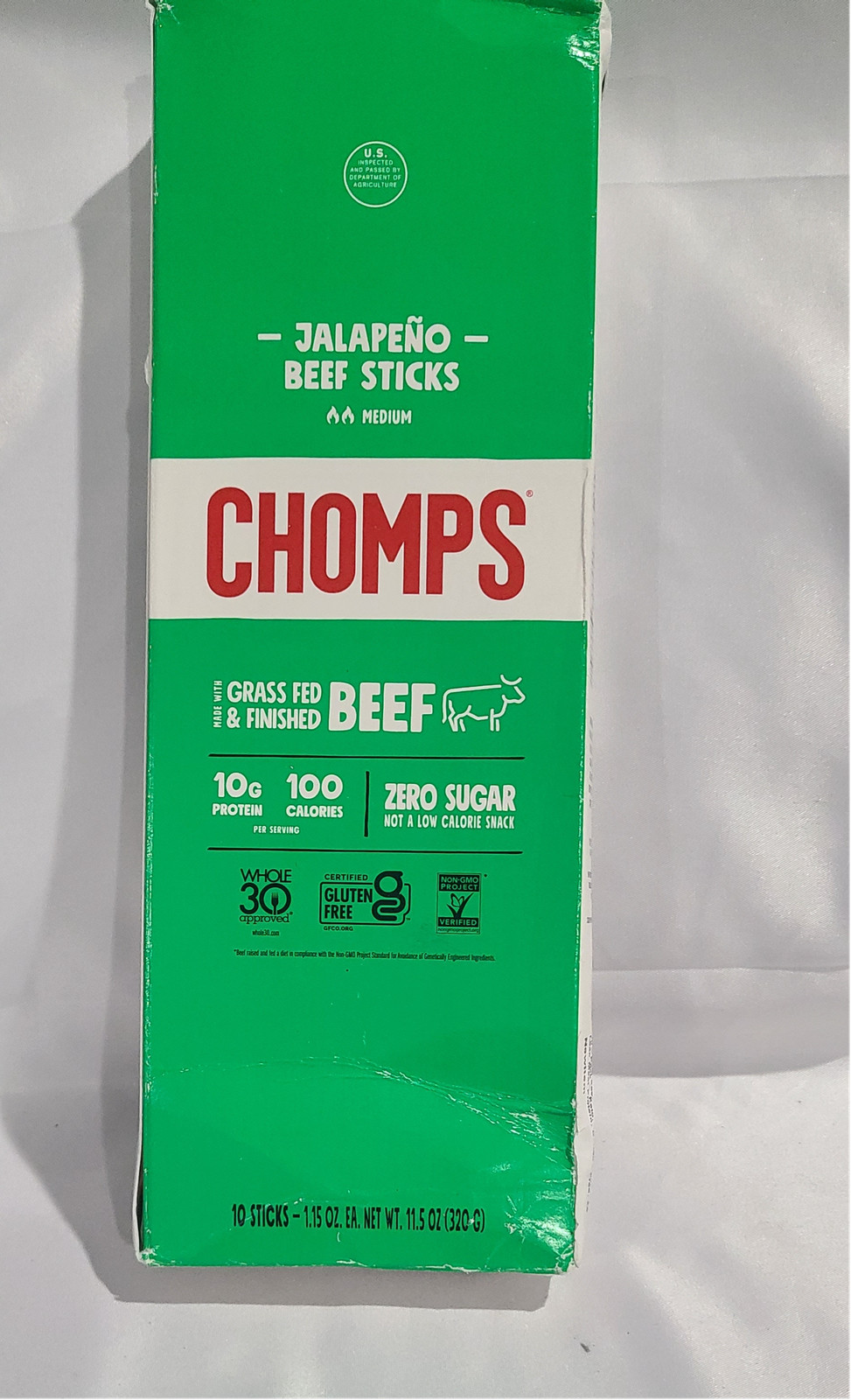 Chomps Jalapeño Beef Jerky Sticks 10Pk Keto, High Protein, Gluten-Free BB 1/26