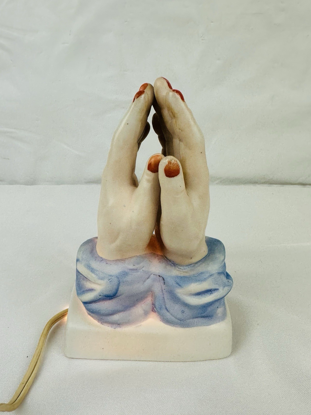 Vintage Praying Hands Ceramic Night Light Table Lamp Jesus Religious Figurine