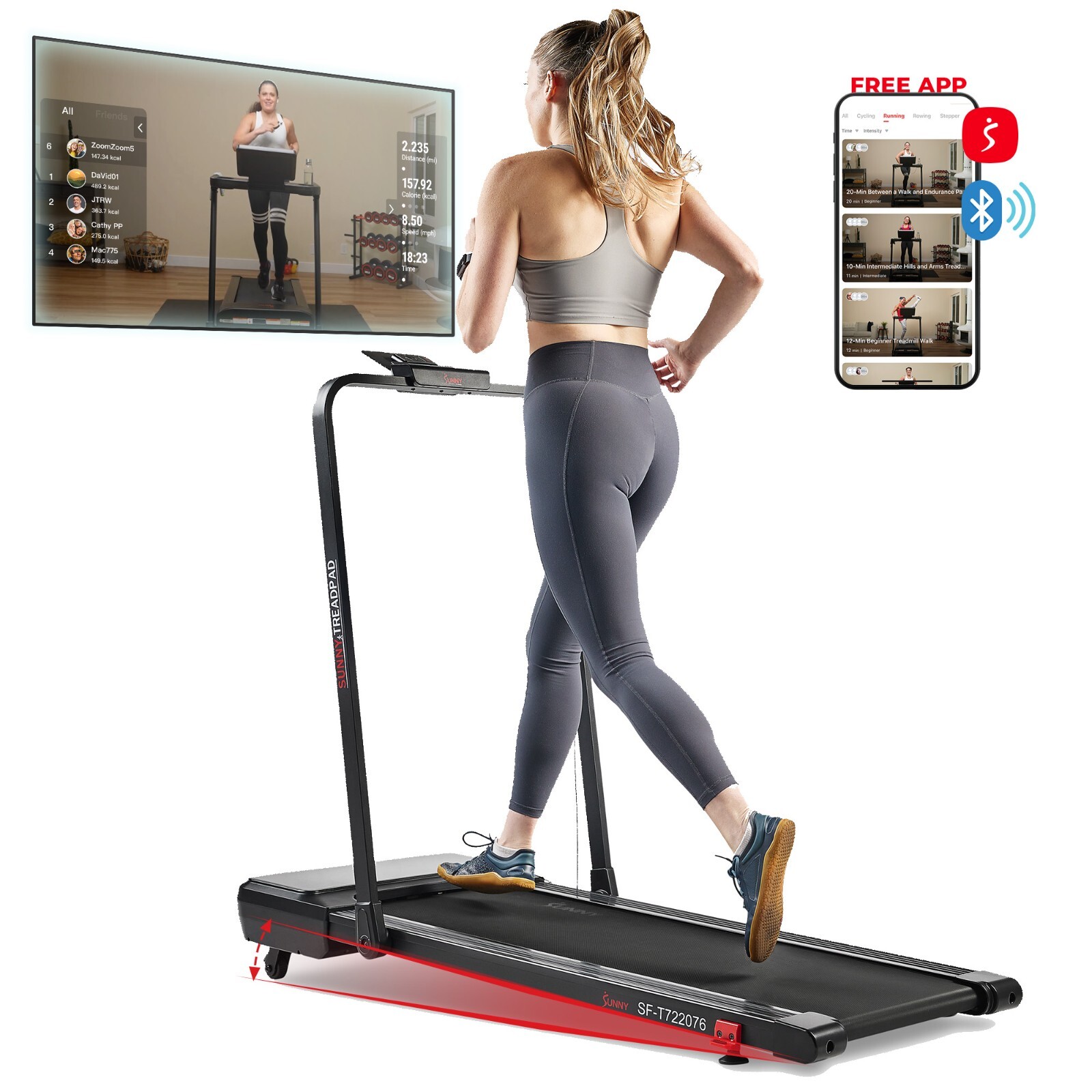 Sunny Health Fitness Treadpad Pacer Dual Mode Foldable Incline Treadmill T722076