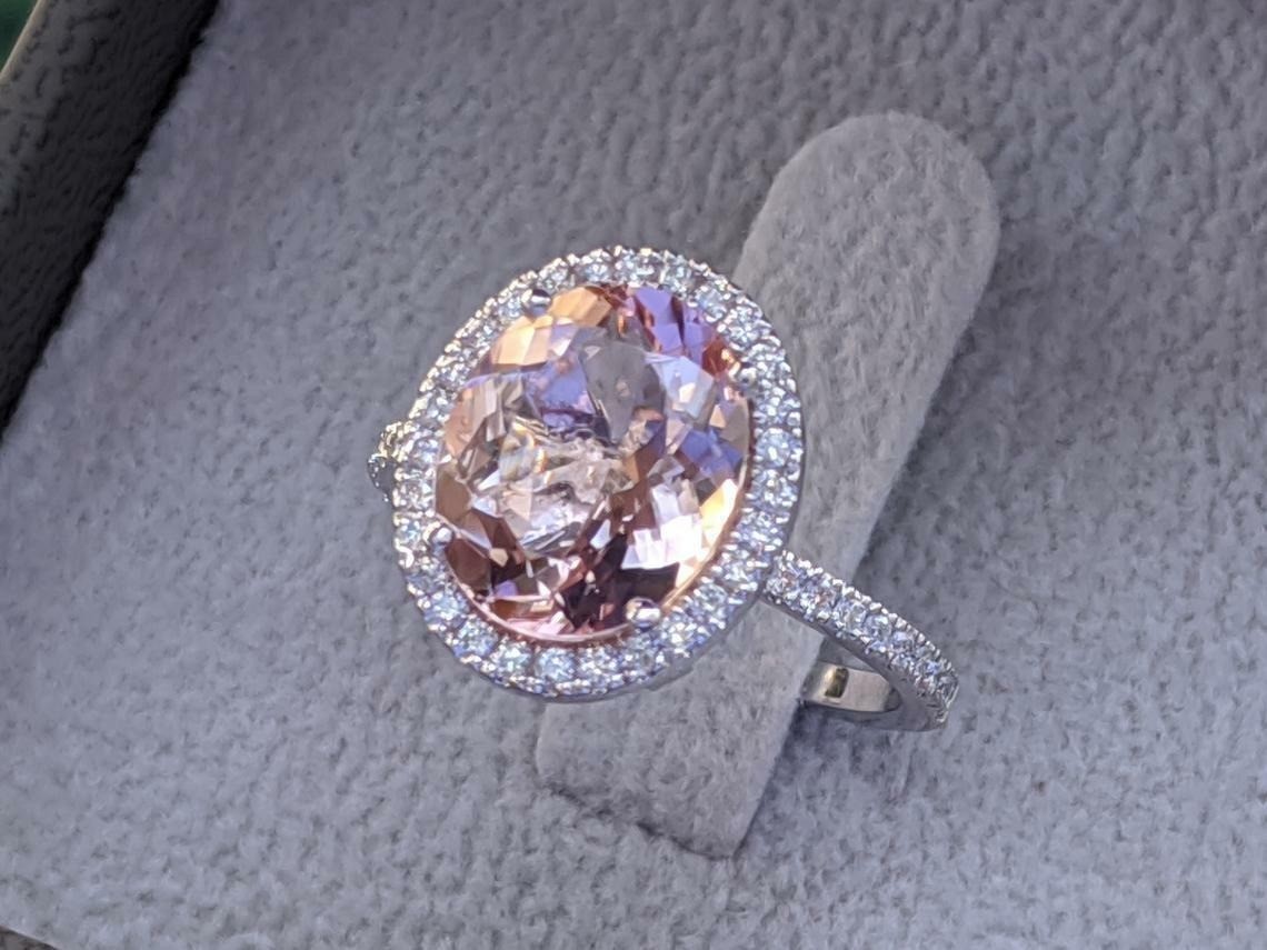Oval Cut 4.10 Ct Peach Morganite Lab-Created Engagement Ring 925 Sterling Silver