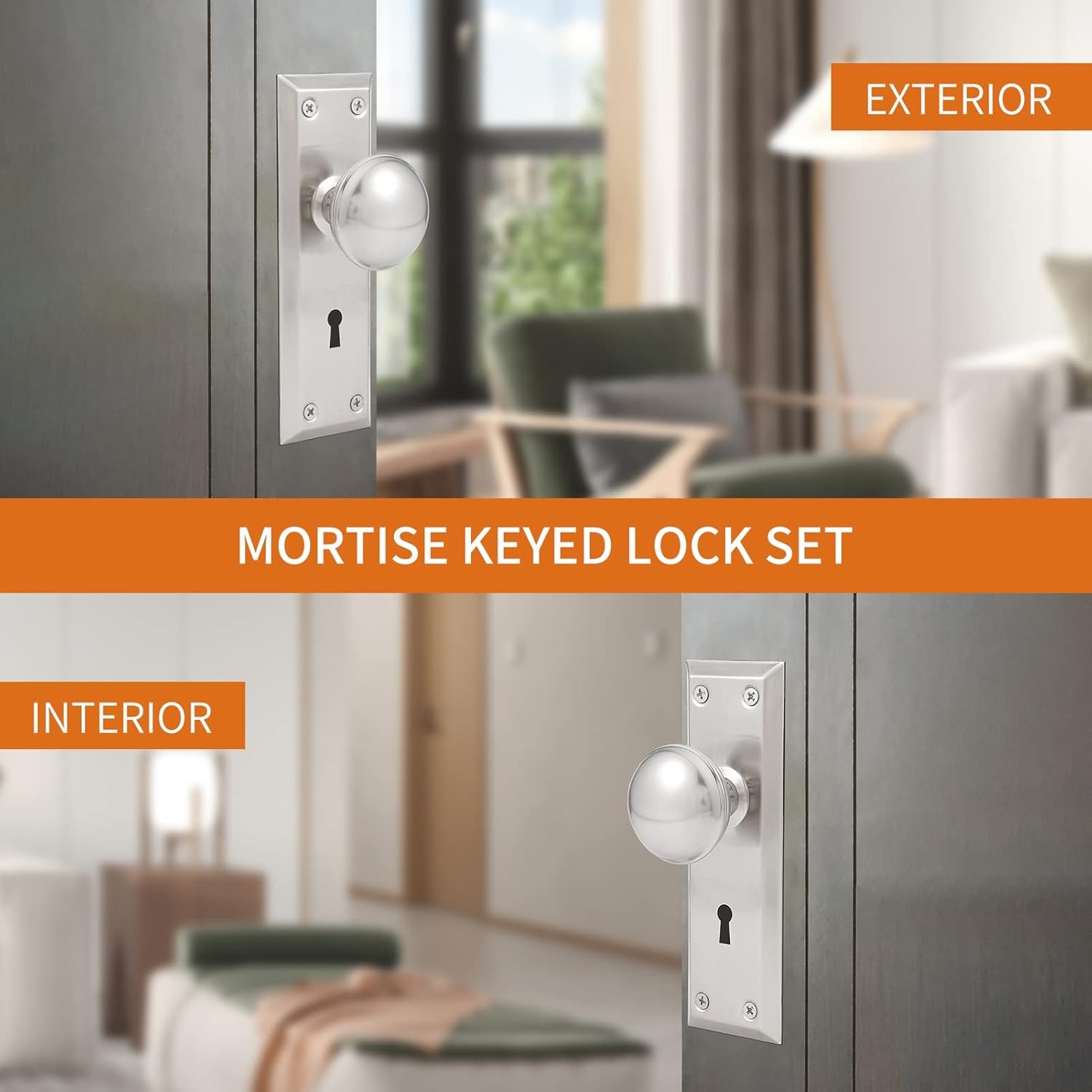 Mortise Lock Set for Interior Door, 1 Pack, Brushed Nickel