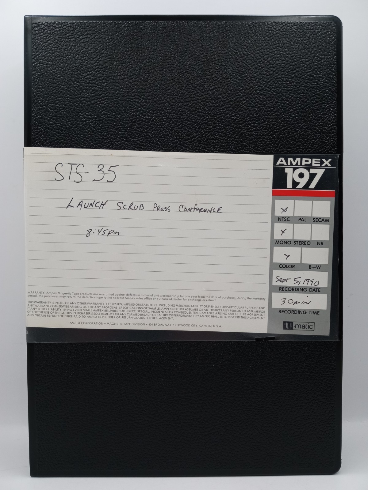 NASA STS-35 Columbia Launch Scrub Press Conference U-matic Magnetic Tape 1990