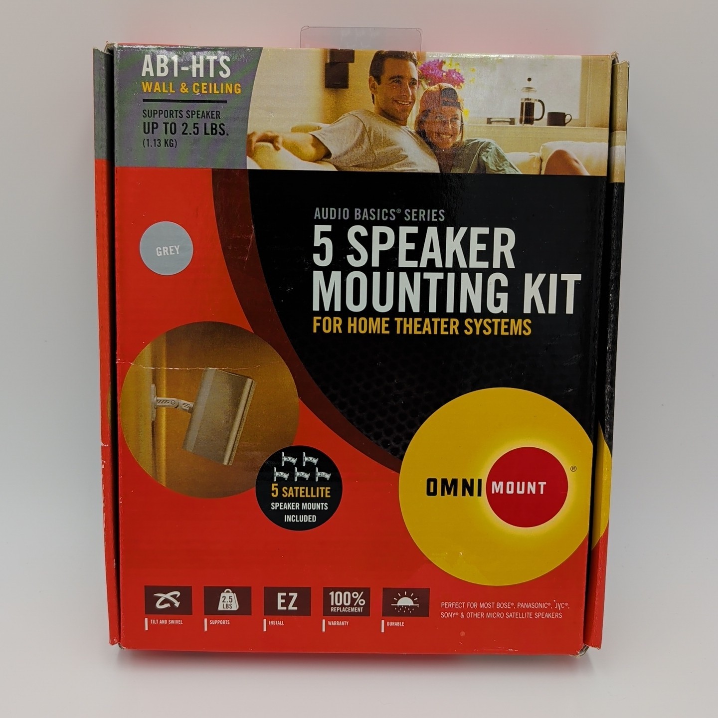 OMNIMOUNT AB1-HTS Grey 5 Speaker Mounting Kit Supports 2.5 LBS Easy Install NIB