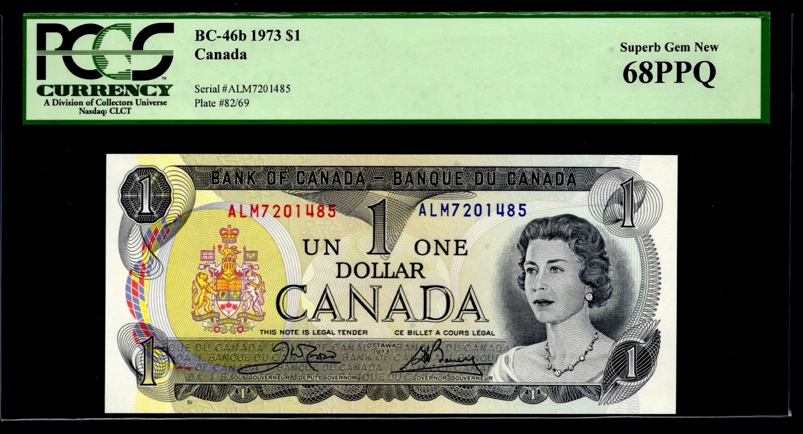 CANADA 1973 $1. Pick: BC-46b. PCGS Graded: 68 PPQ. LOW RUN, ALM PREFIX,  TOP POP