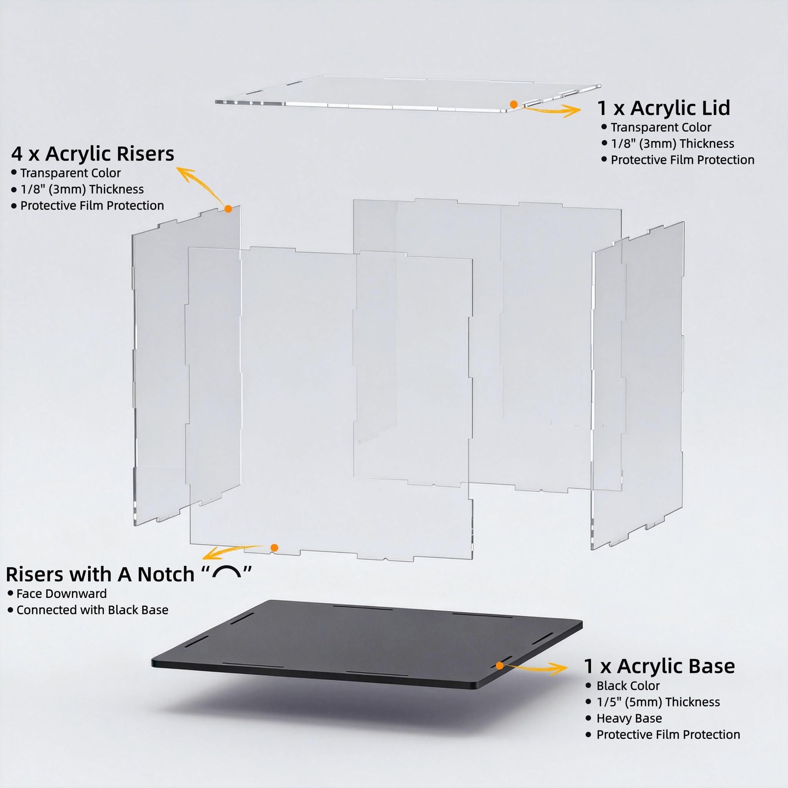 Acrylic Display Case, Clear Acrylic Display Box with Matte Base, Dustproof Co...